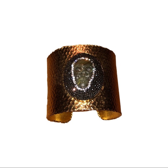 Labradorite Swarovski Crystal Skull Hammered Cuff - Picture 2 of 7